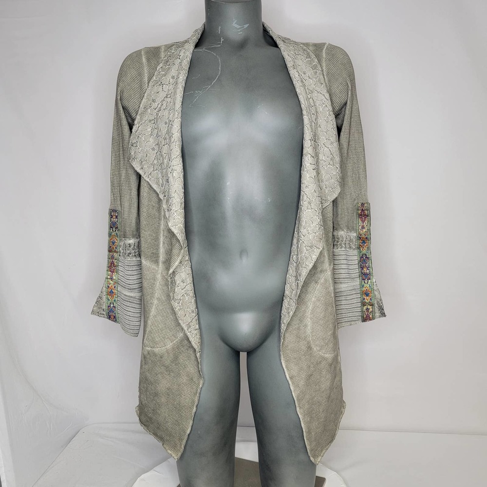 NWOT Soft Surroundings Waffle Knit Floral Aztec Cardigan Oriental Design Size PS